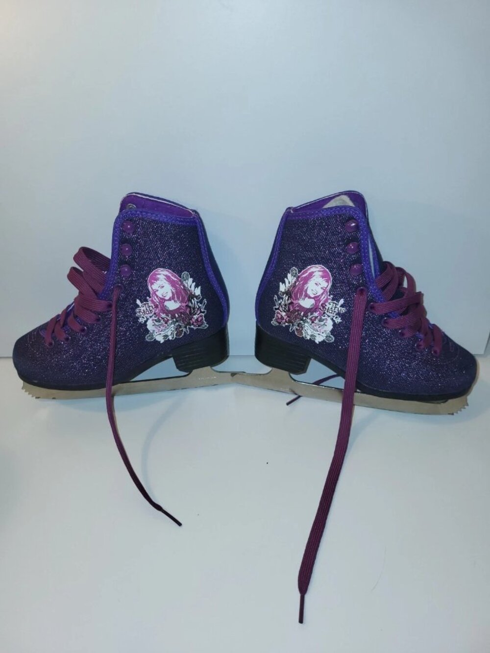 Miley Cyrus Hanna Montana Ice Skates Purple Sparkle Figure Skates Girls Size 1